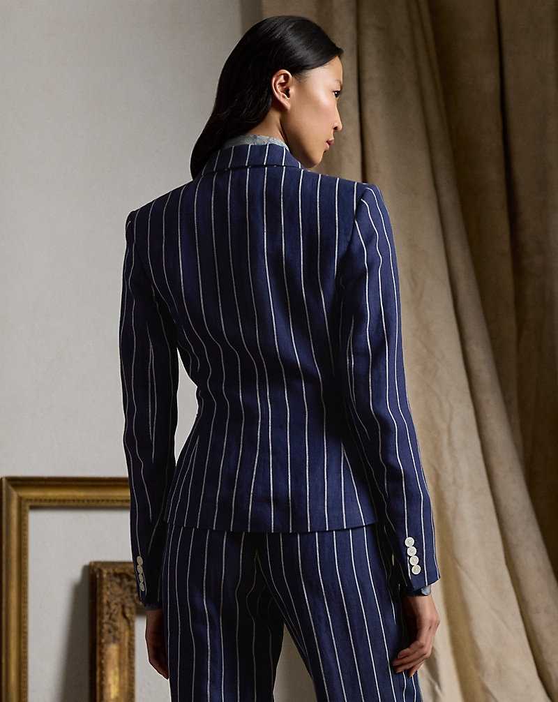 Blazers Ralph Lauren Aaiden Striped Linen-Cotton Mujer Lux Navy/Cream | YFDOWGX-82 - vista 4