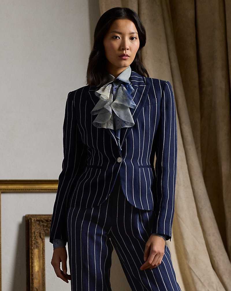 Blazers Ralph Lauren Aaiden Striped Linen-Cotton Mujer Lux Navy/Cream | YFDOWGX-82 - vista 1