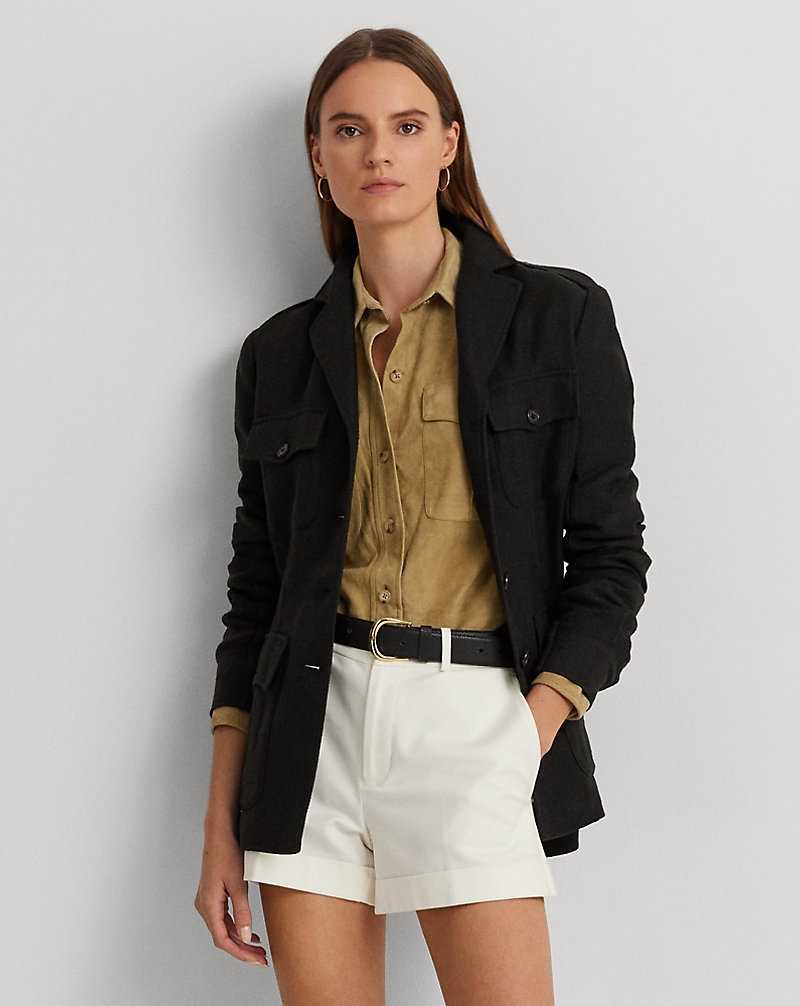 Blazers Ralph Lauren Belted Cotton-Linen Herringbone Mujer Negros | QDNFMAX-19 - vista 1