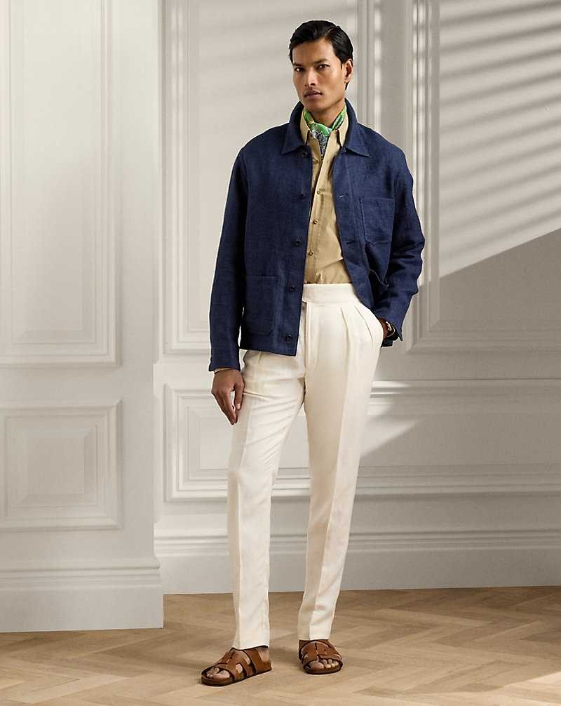 Blazers Ralph Lauren Burnham Hand-Tailored Linen-Silk Hombre Azul Marino | CVDPOBM-31 - vista 3