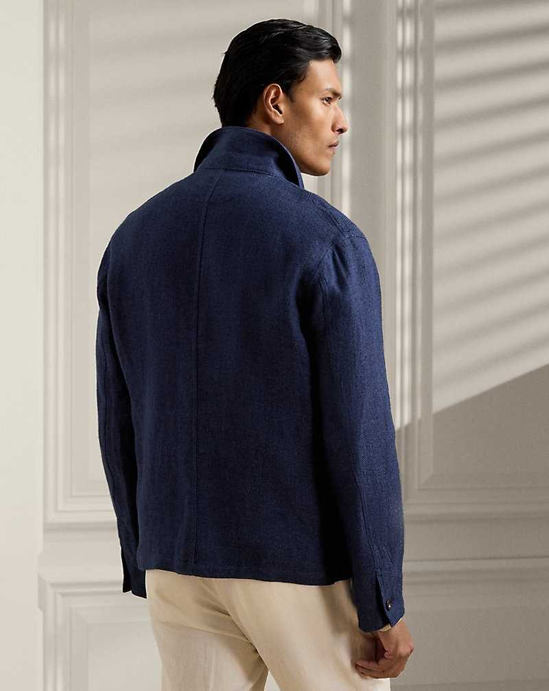 Blazers Ralph Lauren Burnham Hand-Tailored Linen-Silk Hombre Azul Marino | CVDPOBM-31 - vista 4