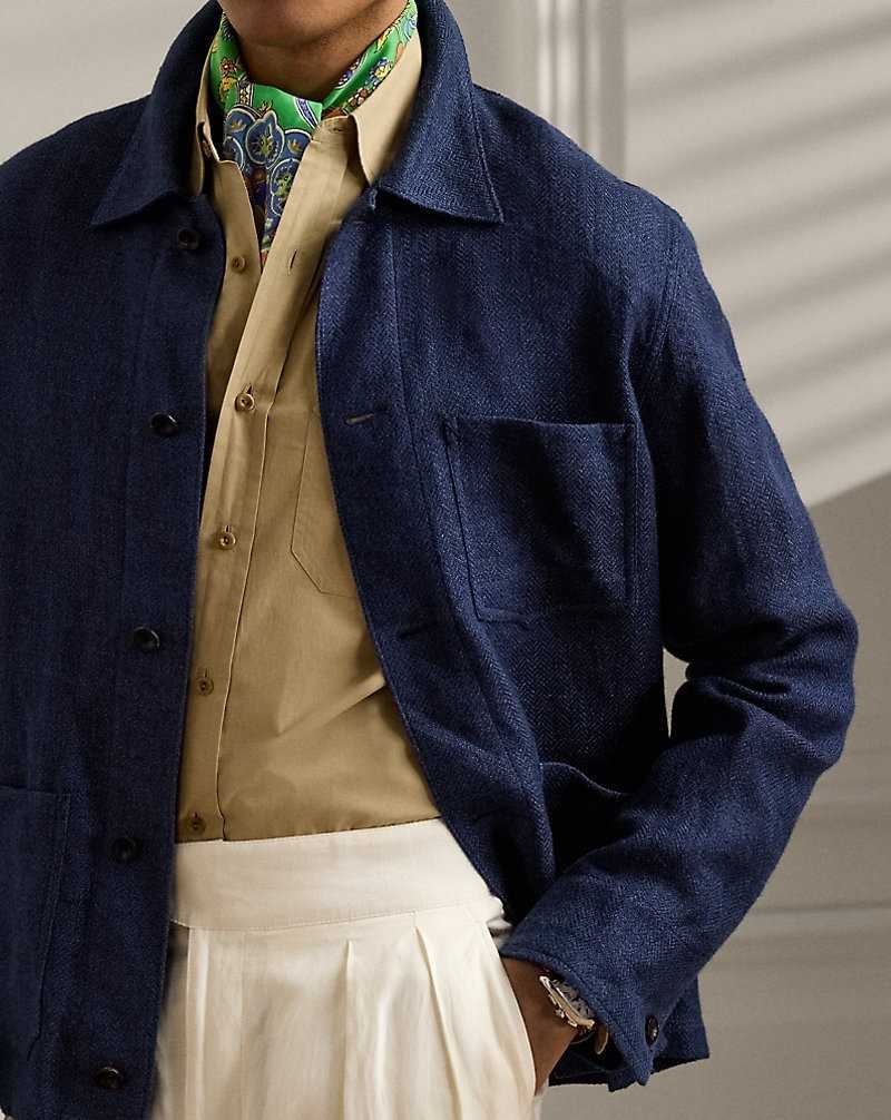 Blazers Ralph Lauren Burnham Hand-Tailored Linen-Silk Hombre Azul Marino | CVDPOBM-31 - vista 5