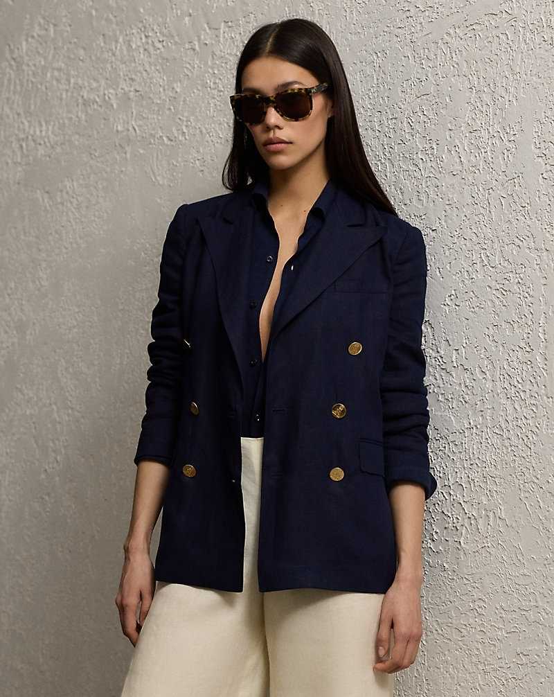 Blazers Ralph Lauren Camden Linen Mujer Azul Marino | FJXONDP-54 - vista 1