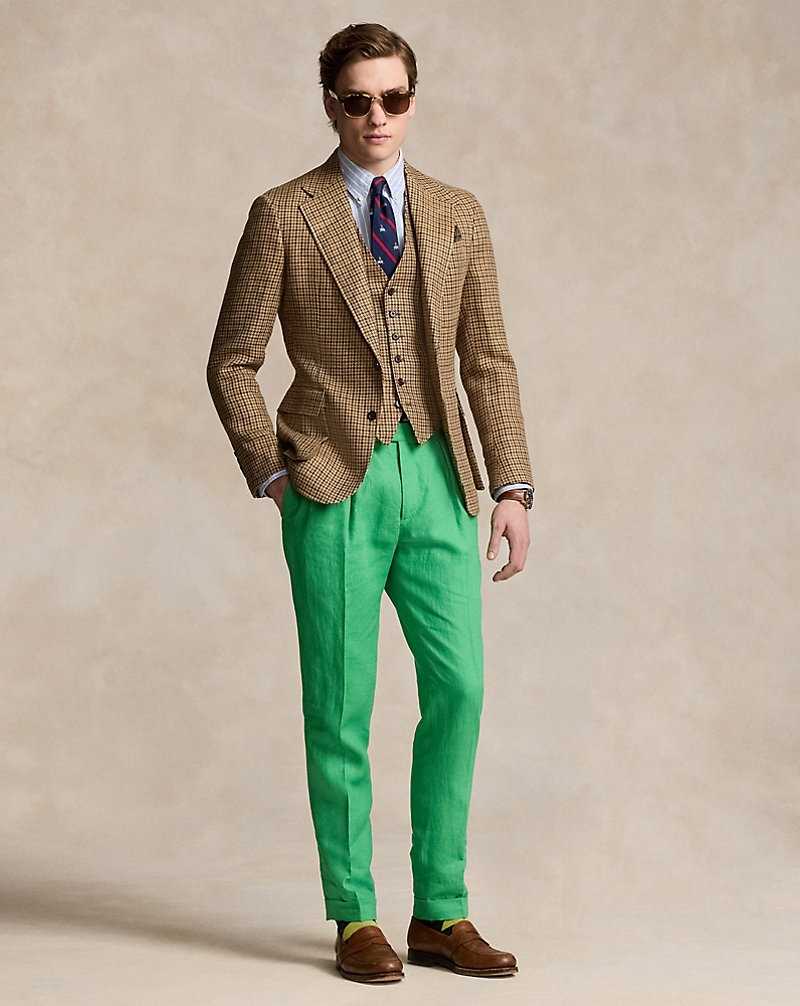 Blazers Ralph Lauren Checked Linen-Silk Waistcoat Hombre Tan/Brown Multi | WAOFDZC-50 - vista 3
