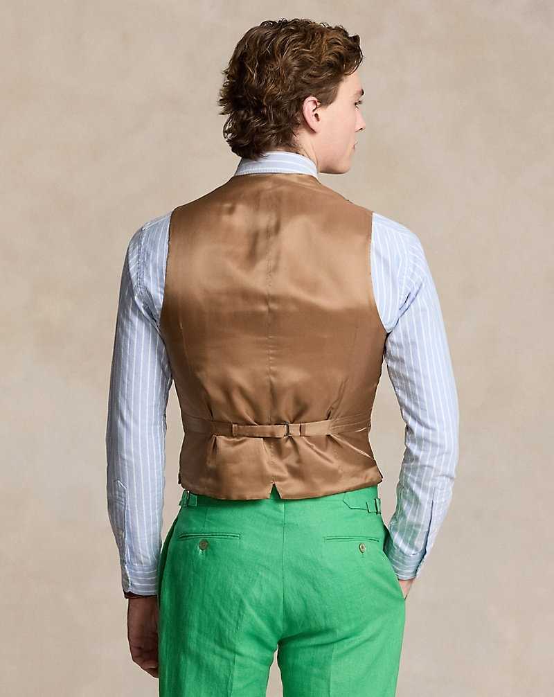Blazers Ralph Lauren Checked Linen-Silk Waistcoat Hombre Tan/Brown Multi | WAOFDZC-50 - vista 4