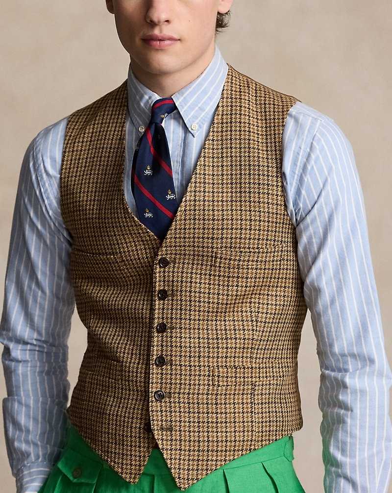 Blazers Ralph Lauren Checked Linen-Silk Waistcoat Hombre Tan/Brown Multi | WAOFDZC-50 - vista 5