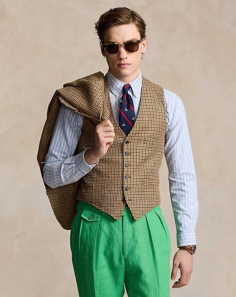 Blazers Ralph Lauren Checked Linen-Silk Waistcoat Hombre Tan/Brown Multi | WAOFDZC-50 - vista 1