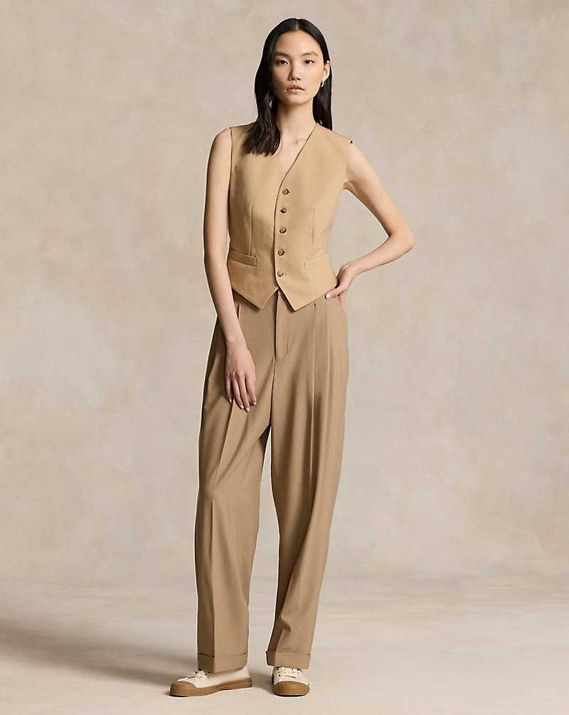 Blazers Ralph Lauren Cotton-Wool Twill Waistcoat Mujer Monument Tan | SRHIWPJ-83 - vista 3