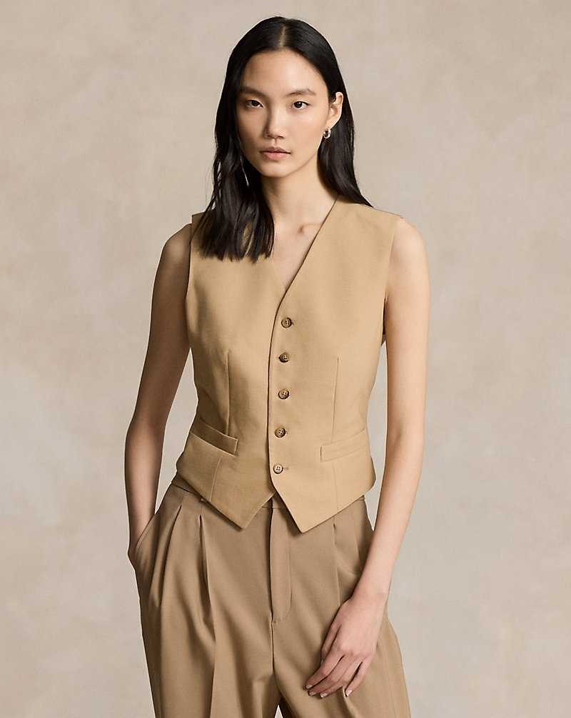 Blazers Ralph Lauren Cotton-Wool Twill Waistcoat Mujer Monument Tan | SRHIWPJ-83 - vista 1