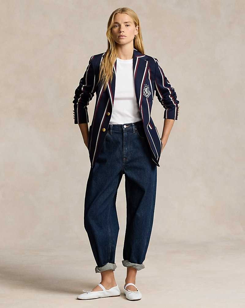 Blazers Ralph Lauren Crest-Patch Striped Mujer Azul Marino Rayas | XBZNPLI-83 - vista 3