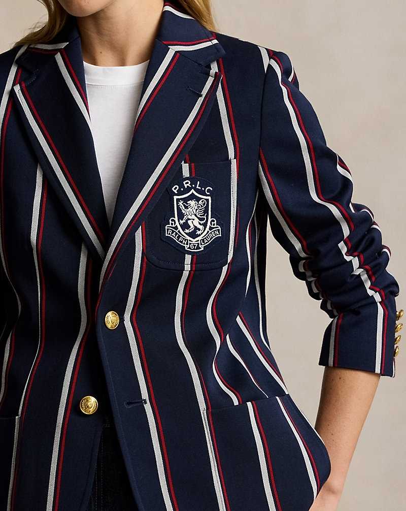 Blazers Ralph Lauren Crest-Patch Striped Mujer Azul Marino Rayas | XBZNPLI-83 - vista 5