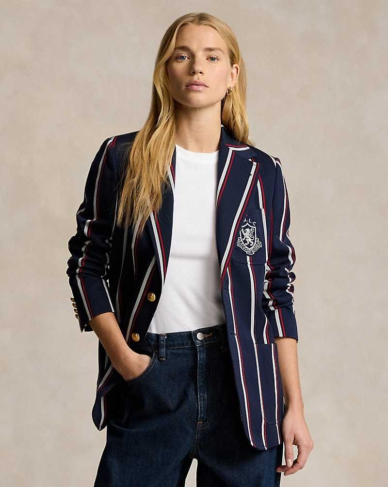 Blazers Ralph Lauren Crest-Patch Striped Mujer Azul Marino Rayas | XBZNPLI-83 - vista 1