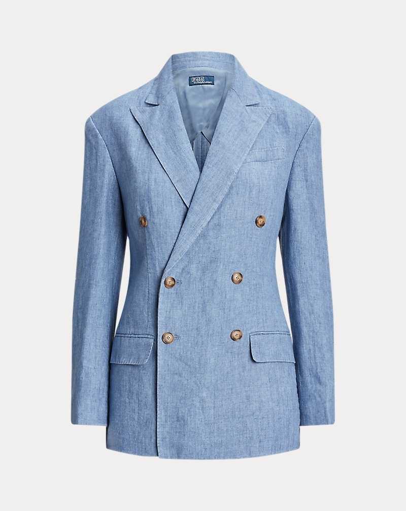 Blazers Ralph Lauren Double-Breasted Linen Mujer Azules | SEYIPNU-97 - vista 2