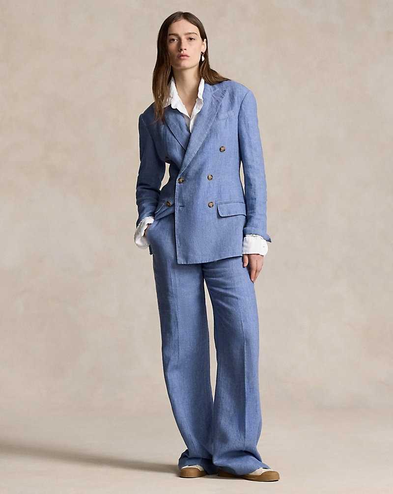 Blazers Ralph Lauren Double-Breasted Linen Mujer Azules | SEYIPNU-97 - vista 3