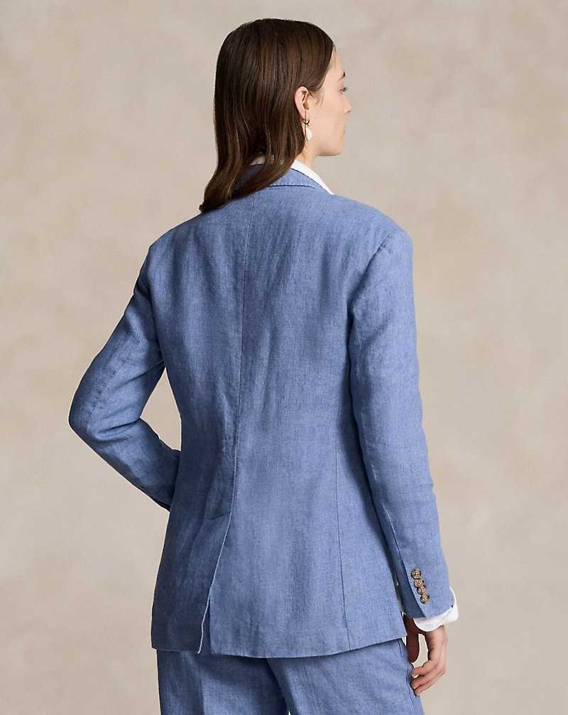 Blazers Ralph Lauren Double-Breasted Linen Mujer Azules | SEYIPNU-97 - vista 4