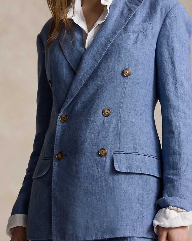 Blazers Ralph Lauren Double-Breasted Linen Mujer Azules | SEYIPNU-97 - vista 5