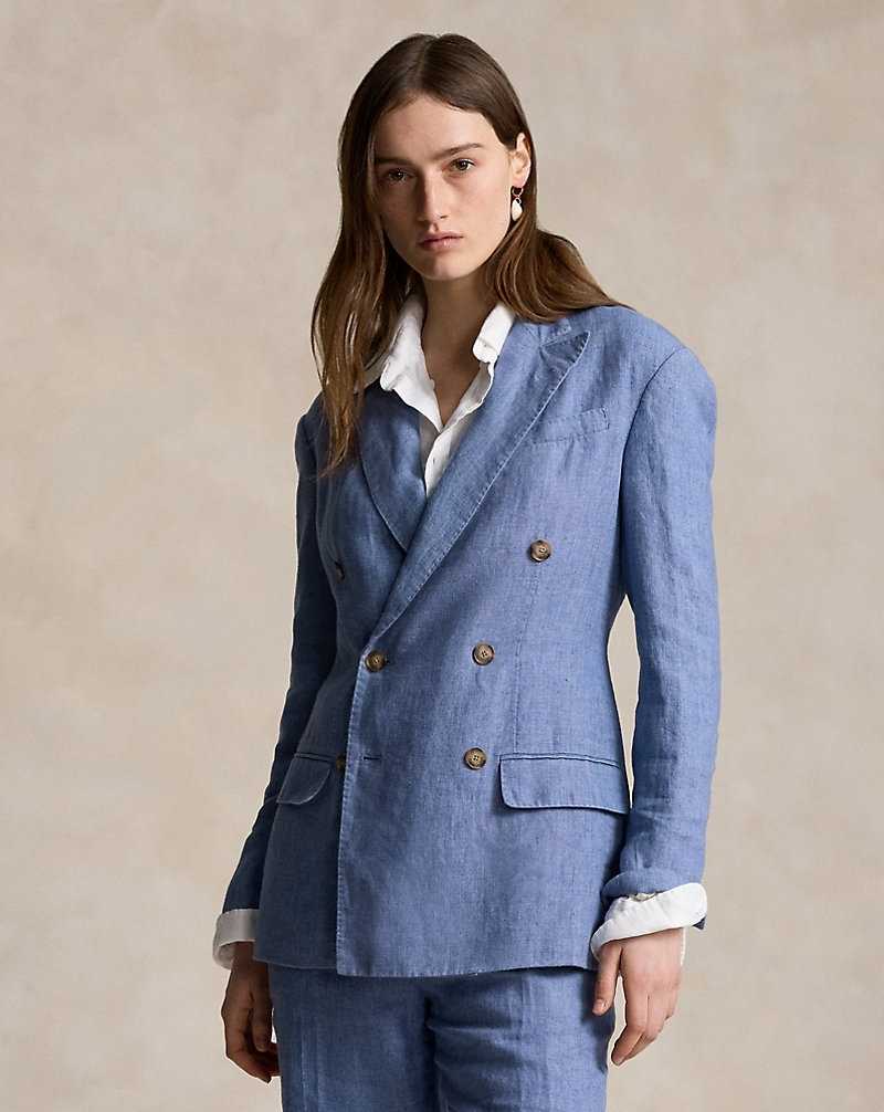Blazers Ralph Lauren Double-Breasted Linen Mujer Azules | SEYIPNU-97 - vista 1