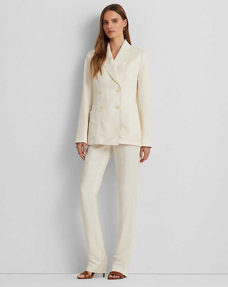 Blazers Ralph Lauren Double-Breasted Linen-Blend Twill Mujer Creme | ZQHGLXD-93 - vista 3