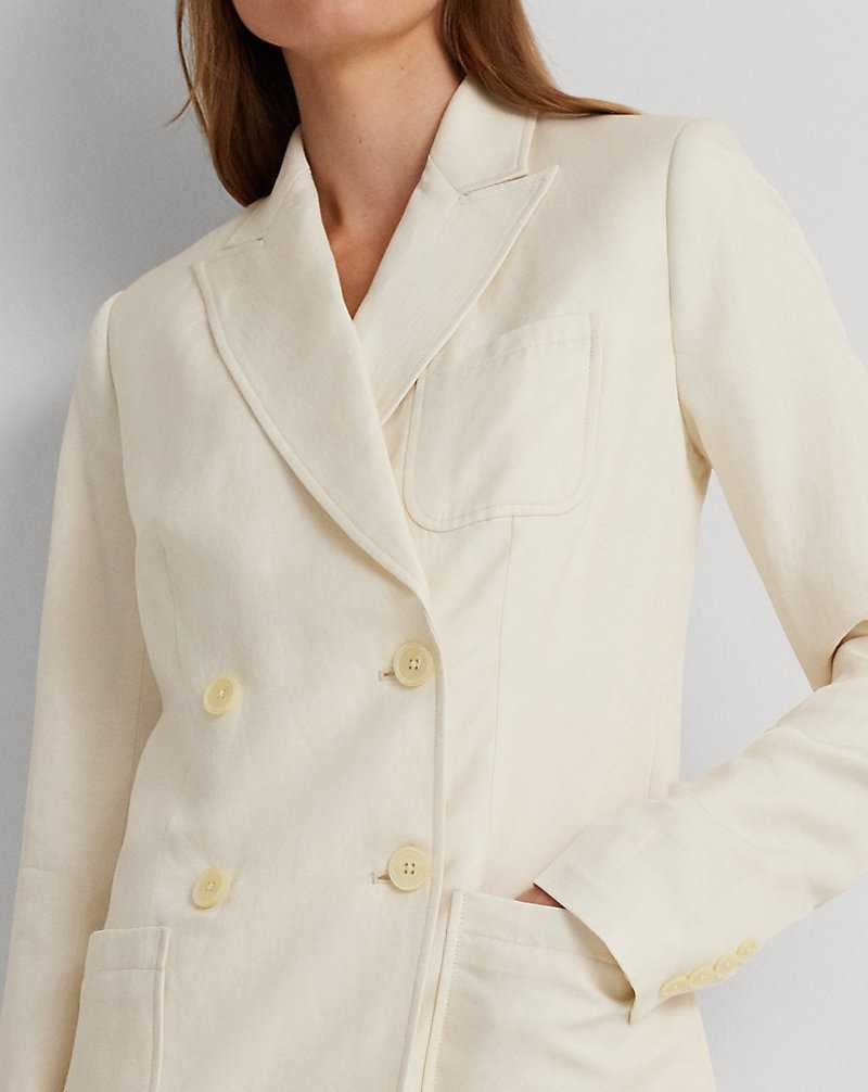 Blazers Ralph Lauren Double-Breasted Linen-Blend Twill Mujer Creme | ZQHGLXD-93 - vista 5