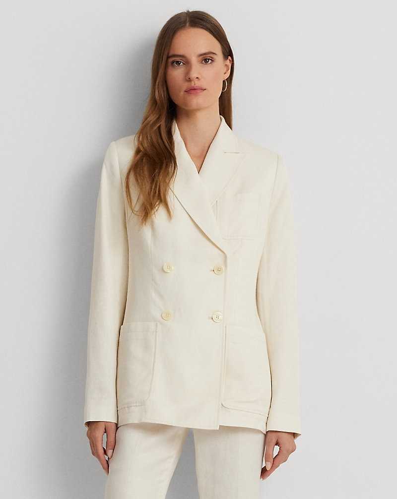 Blazers Ralph Lauren Double-Breasted Linen-Blend Twill Mujer Creme | ZQHGLXD-93 - vista 1