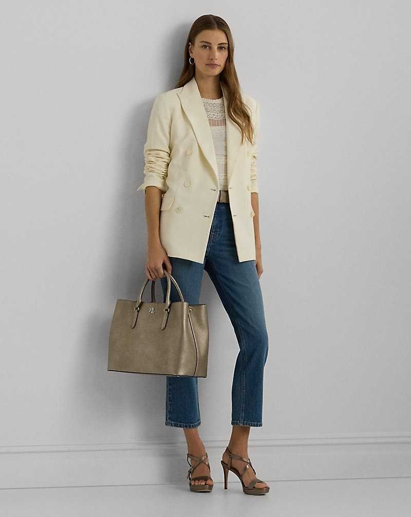 Blazers Ralph Lauren Double-Breasted Wool Crepe Mujer Creme | NRKXQSE-94 - vista 3
