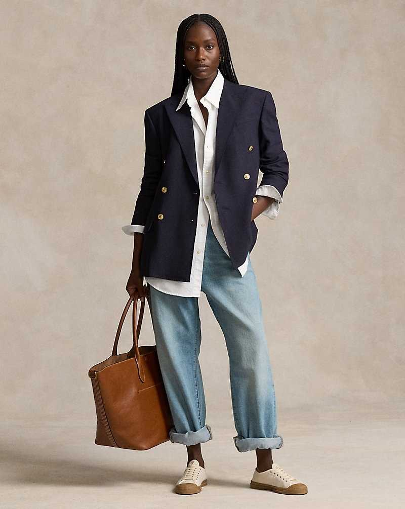 Blazers Ralph Lauren Double-Breasted Wool-Blend Mujer Azul Marino | TVHGWAK-49 - vista 3