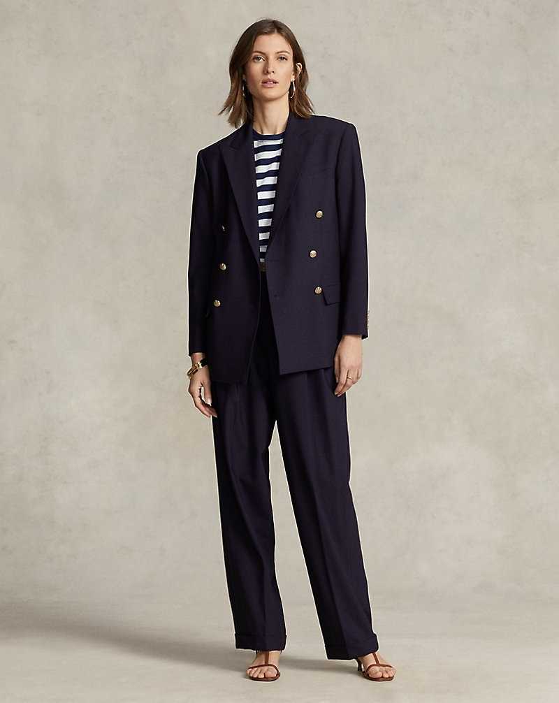 Blazers Ralph Lauren Double-Breasted Wool-Blend Mujer Azul Marino | BKPFNVX-32 - vista 3