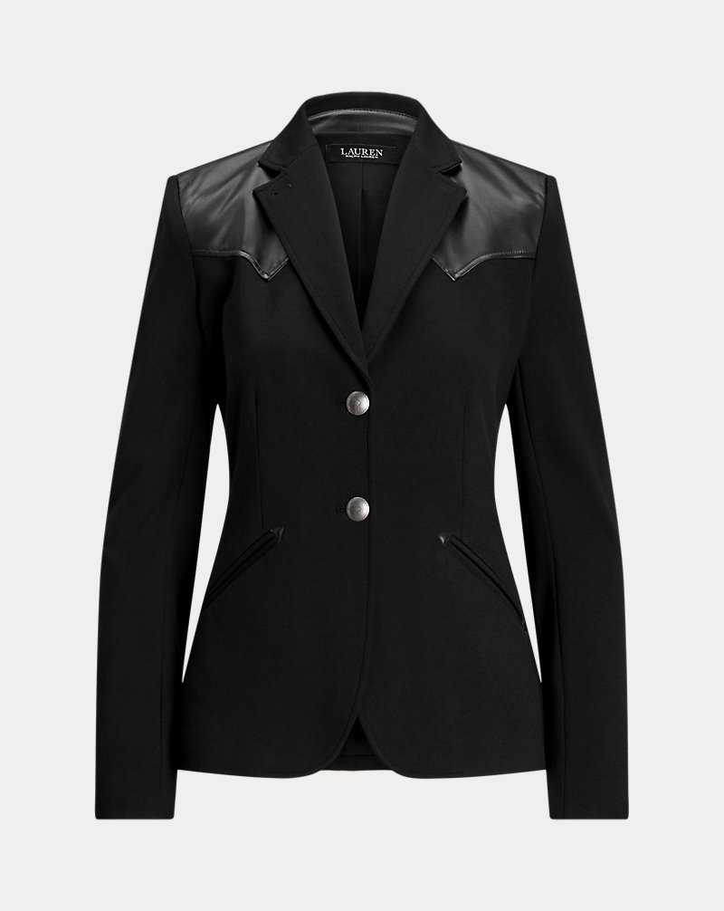 Blazers Ralph Lauren Faux-Leather-Trim Ponte Mujer Negros | ABKRZJN-61 - vista 2