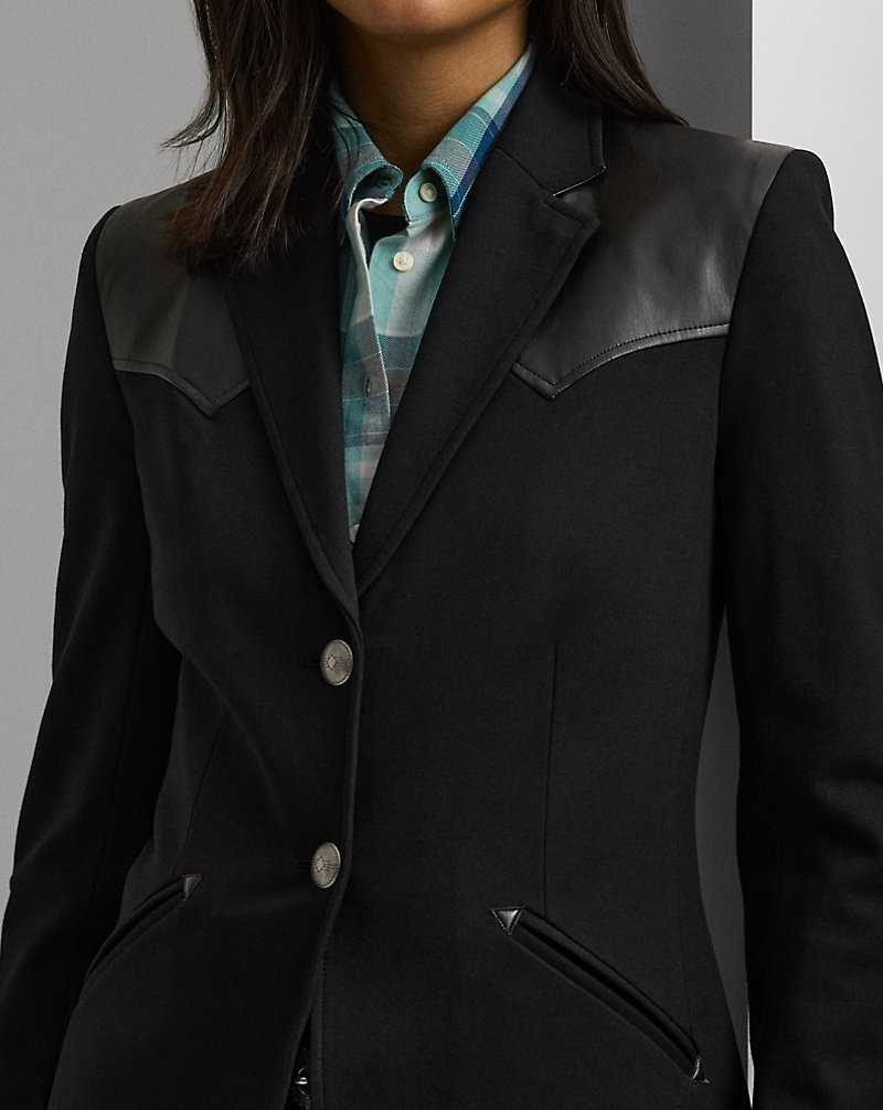 Blazers Ralph Lauren Faux-Leather-Trim Ponte Mujer Negros | ABKRZJN-61 - vista 5