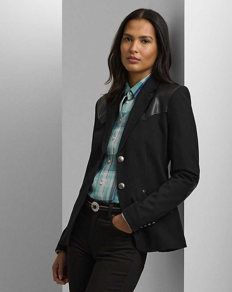 Blazers Ralph Lauren Faux-Leather-Trim Ponte Mujer Negros | ABKRZJN-61 - vista 1