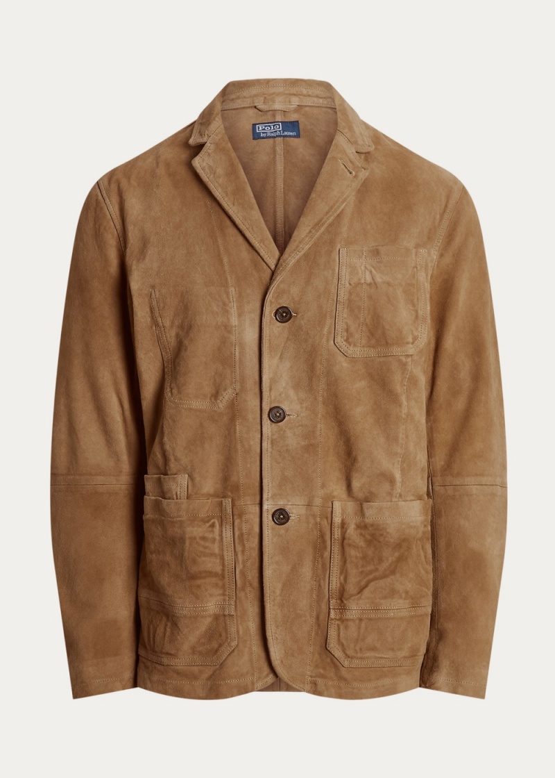 Blazers Gamuza Jackets Hombre Kaki | DSOY20946 - vista 2