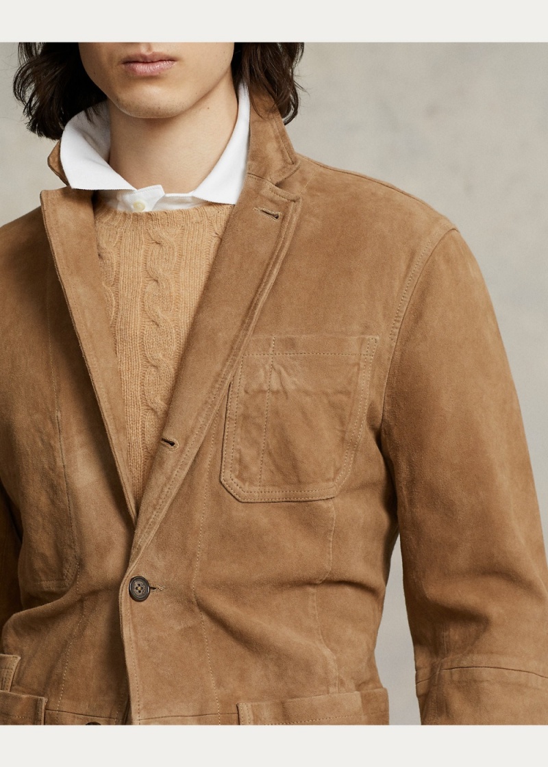 Blazers Gamuza Jackets Hombre Kaki | DSOY20946 - vista 5