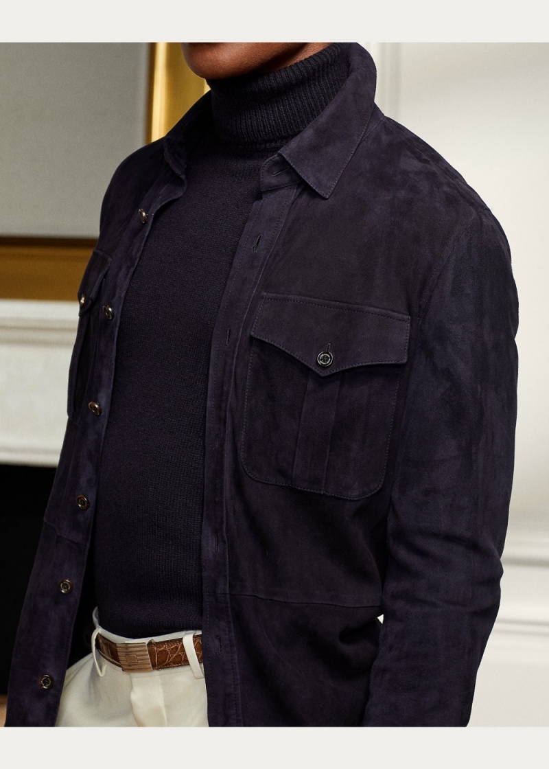 Blazers Gamuza Overshirt Hombre Azul Marino | EMJF64087 - vista 2