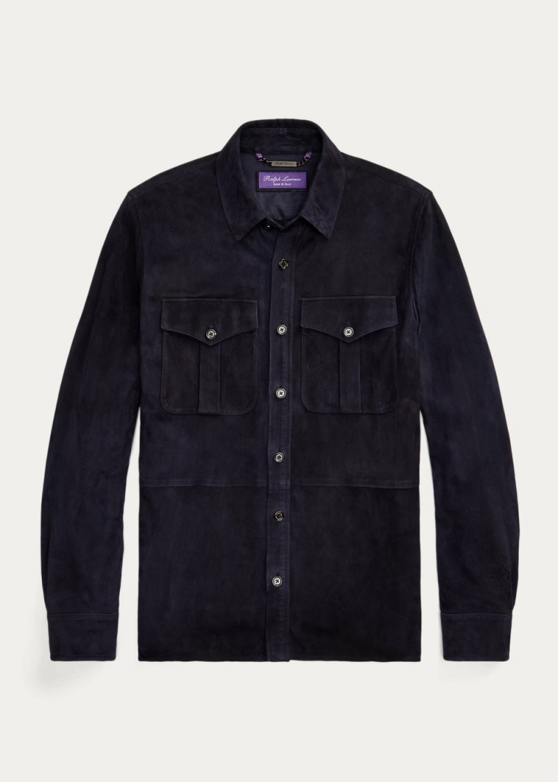 Blazers Gamuza Overshirt Hombre Azul Marino | EMJF64087 - vista 4