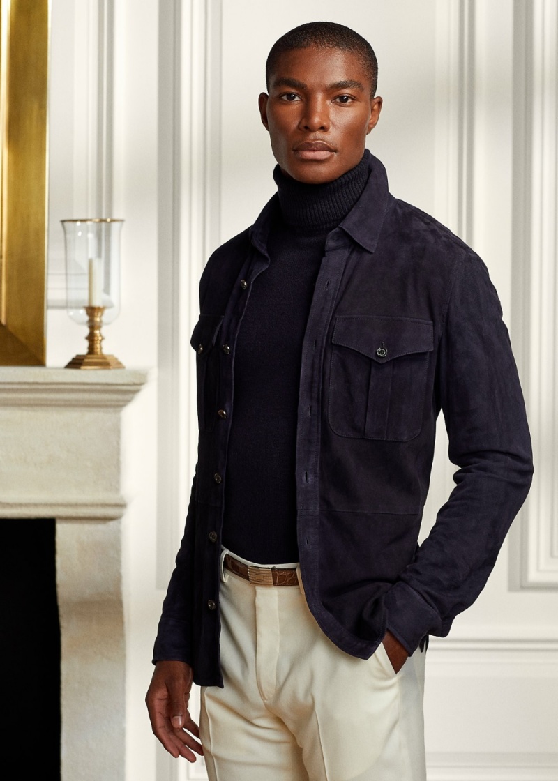 Blazers Gamuza Overshirt Hombre Azul Marino | EMJF64087 - vista 1