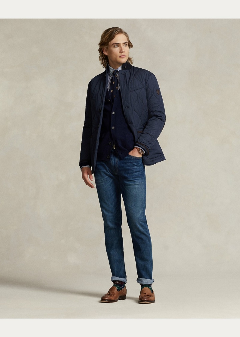 Blazers Gamuza-Trim Acolchado Jackets Hombre Azul Marino | CGYE47089 - vista 2
