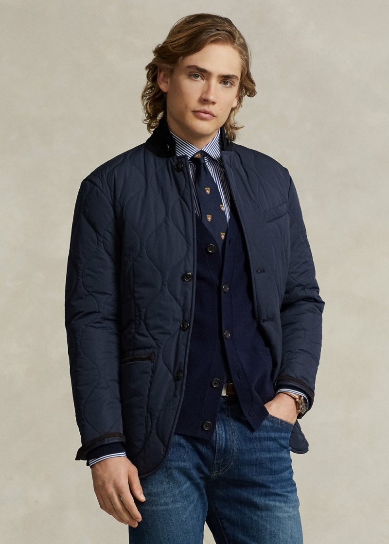Blazers Gamuza-Trim Acolchado Jackets Hombre Azul Marino | CGYE47089 - vista 1