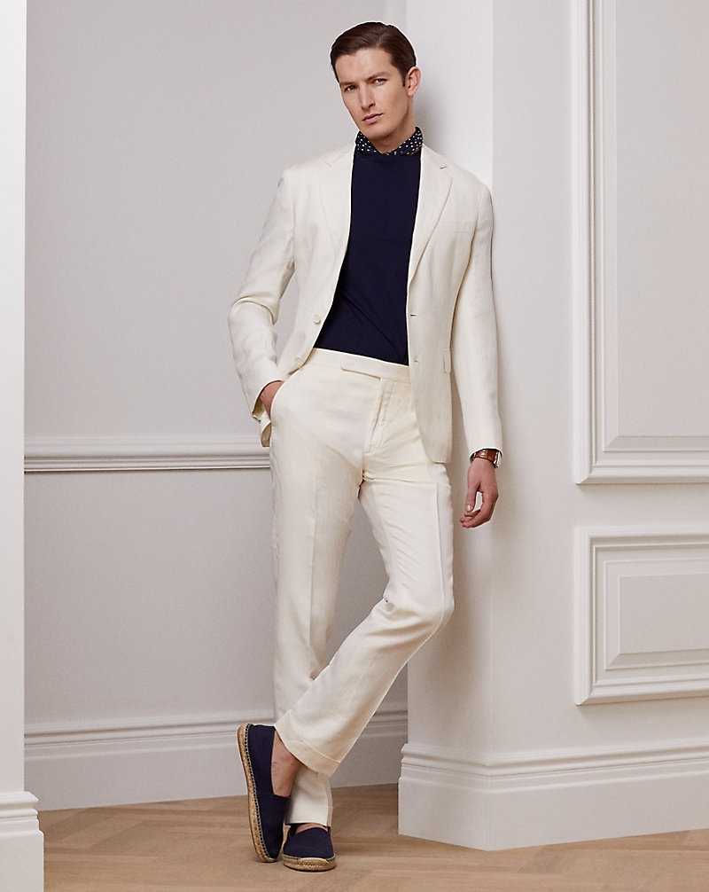 Blazers Ralph Lauren Hadley Hand-Tailored Silk-Linen Hombre Creme | PRKUDIY-14 - vista 3