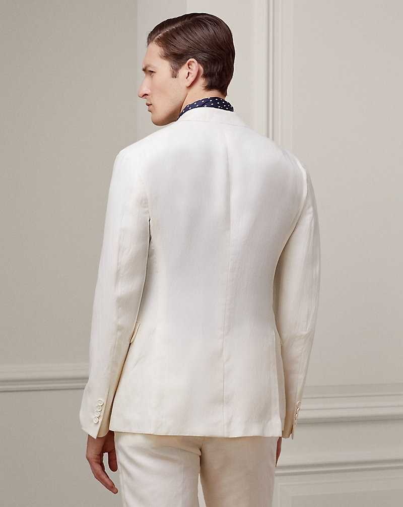 Blazers Ralph Lauren Hadley Hand-Tailored Silk-Linen Hombre Creme | PRKUDIY-14 - vista 4