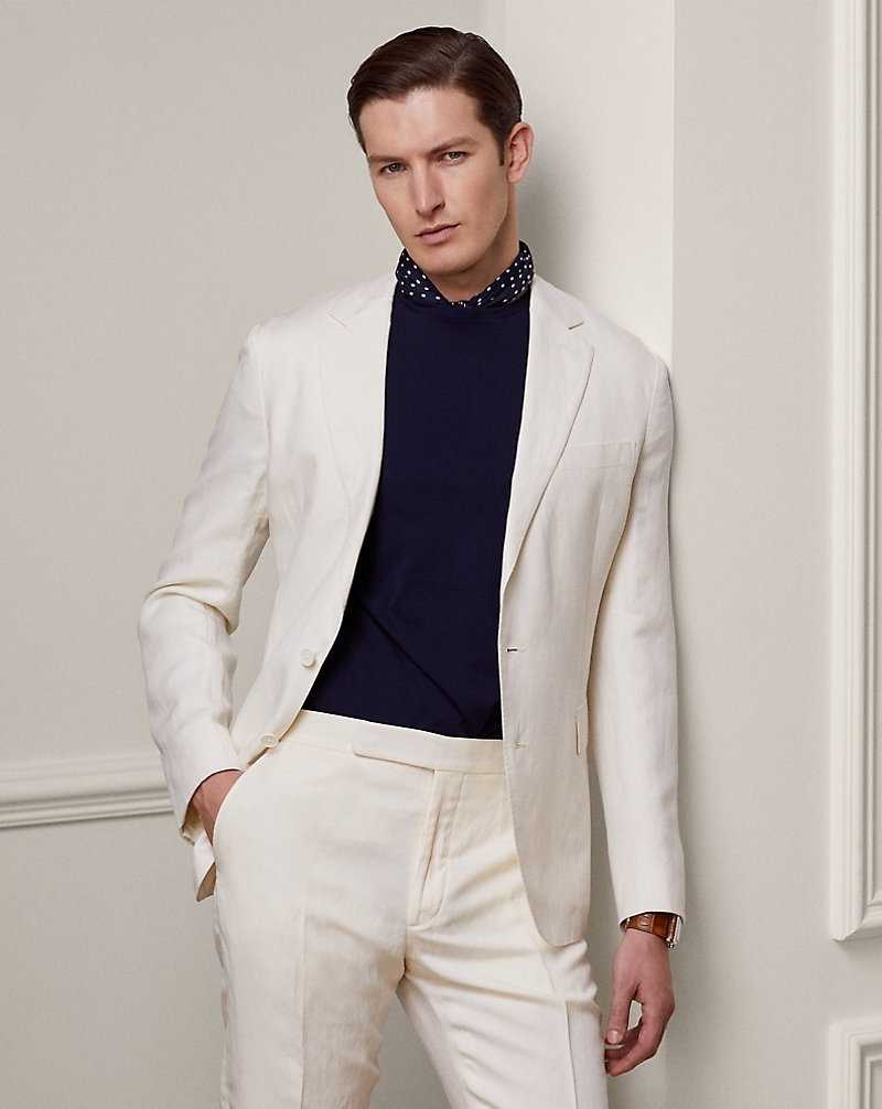 Blazers Ralph Lauren Hadley Hand-Tailored Silk-Linen Hombre Creme | PRKUDIY-14 - vista 1