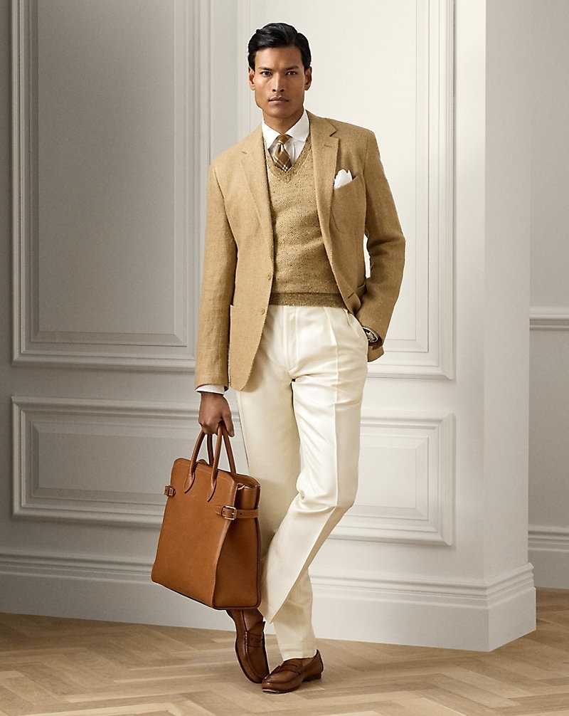 Blazers Ralph Lauren Hadley Hand-Tailored Linen-Blend Hombre Classic Tan | XLYSCJN-14 - vista 3
