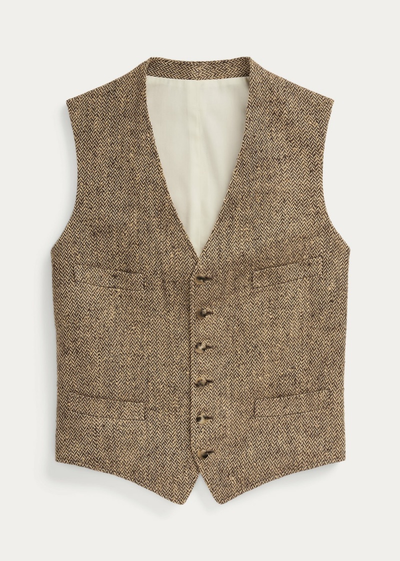 Blazers Hand-Tailored Silk Herringbone Vest Hombre Marrom | ACHZ25473 - vista 2