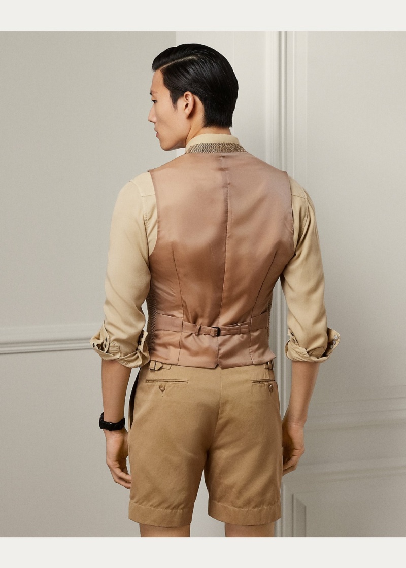 Blazers Hand-Tailored Silk Herringbone Vest Hombre Marrom | ACHZ25473 - vista 4