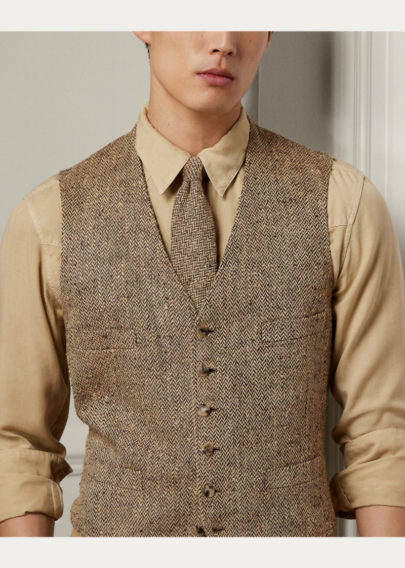 Blazers Hand-Tailored Silk Herringbone Vest Hombre Marrom | ACHZ25473 - vista 5