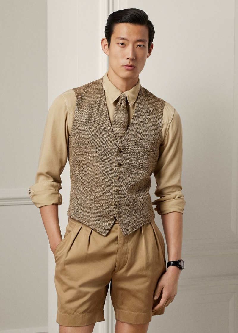 Blazers Hand-Tailored Silk Herringbone Vest Hombre Marrom | ACHZ25473 - vista 1