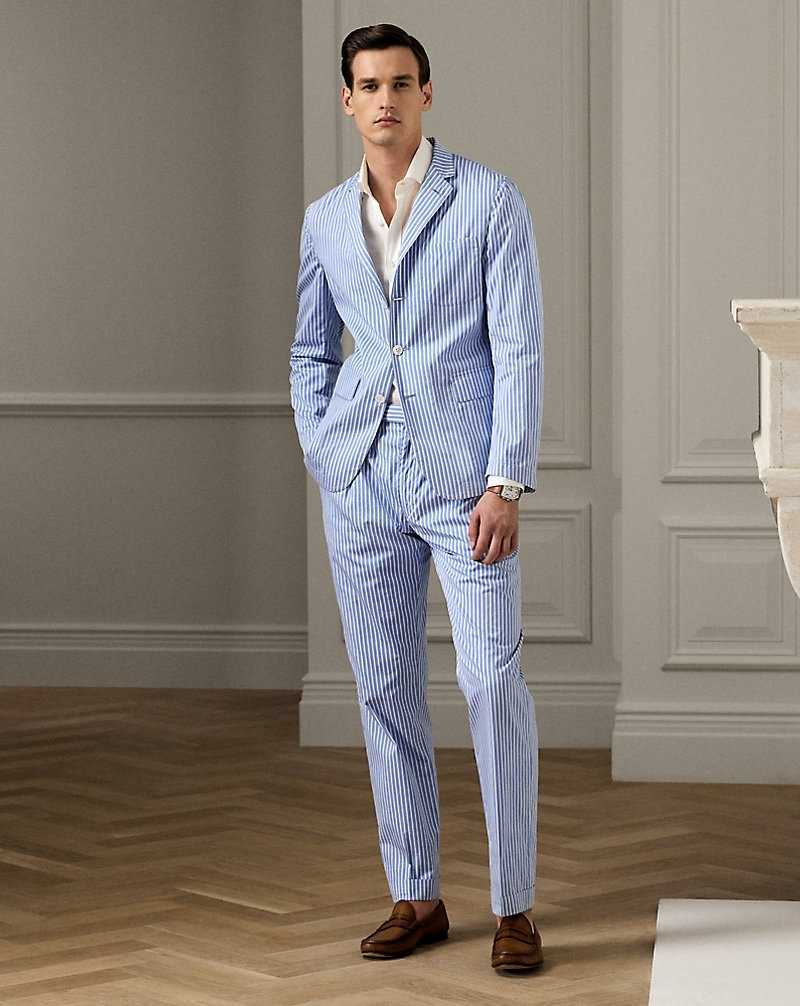 Blazers Ralph Lauren Hand-Tailored Striped Poplin Hombre Blue/White | RSWXDJU-97 - vista 3