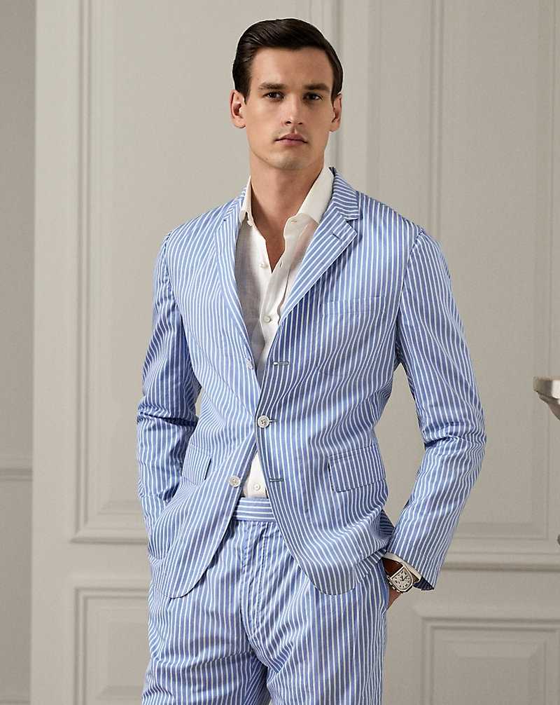 Blazers Ralph Lauren Hand-Tailored Striped Poplin Hombre Blue/White | RSWXDJU-97 - vista 1