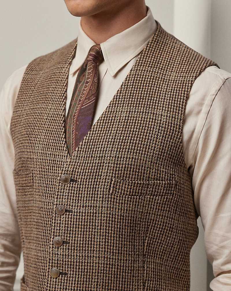 Blazers Ralph Lauren Hand-Tailored Tick-Weave Waistcoat Hombre Taupe Multi/Blue Deco | STIHCZK-68 - vista 5