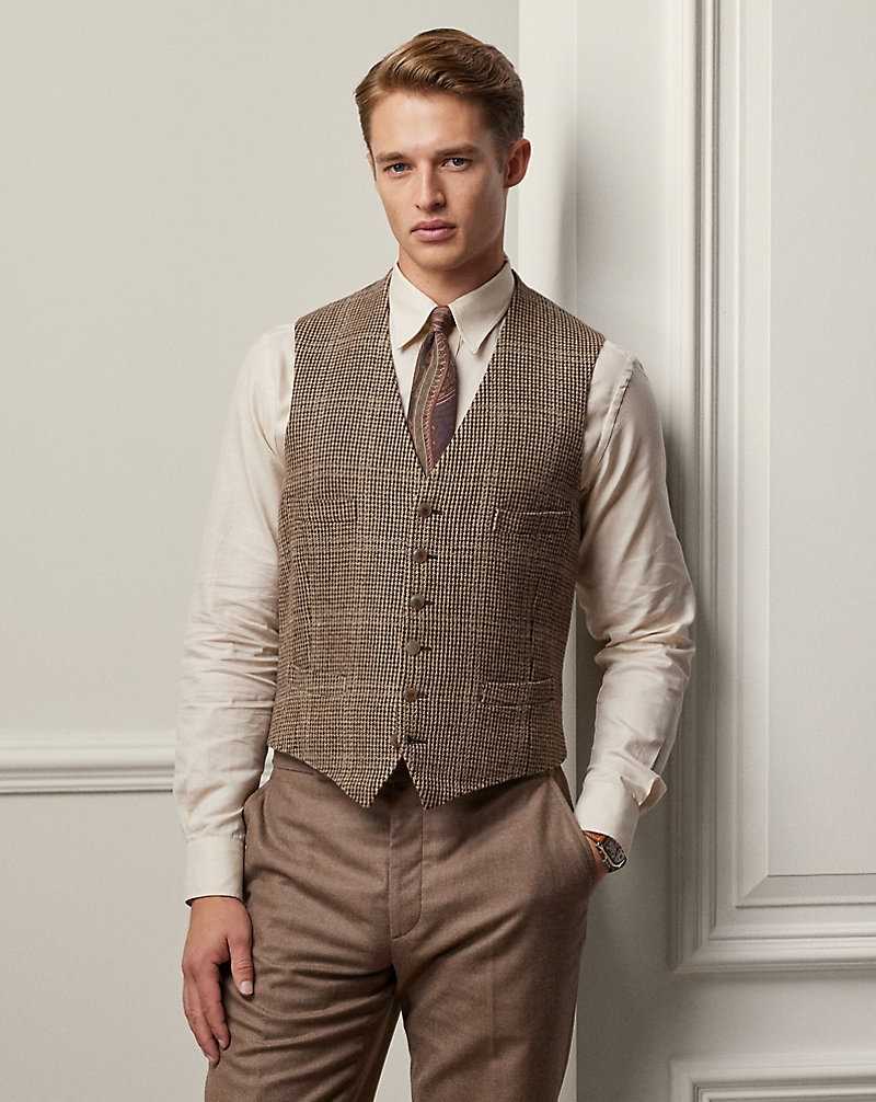 Blazers Ralph Lauren Hand-Tailored Tick-Weave Waistcoat Hombre Taupe Multi/Blue Deco | STIHCZK-68 - vista 1