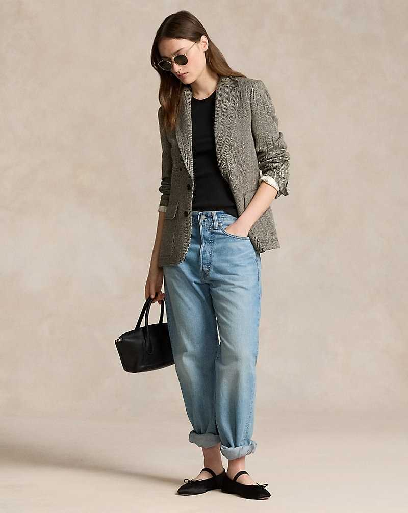 Blazers Ralph Lauren Herringbone Linen-Blend Mujer Black/Cream Herringbone | FHKPXUC-37 - vista 3
